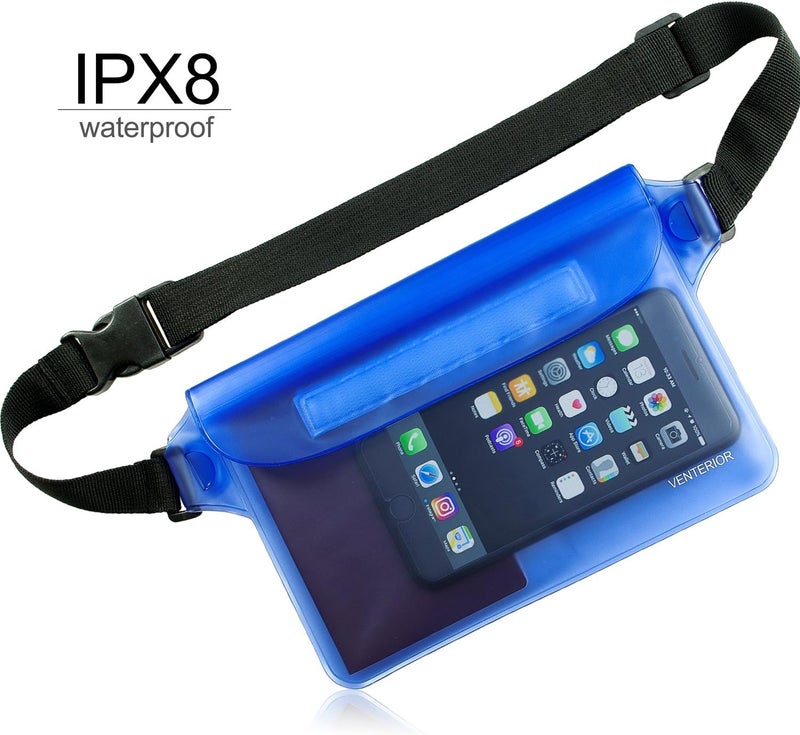 Venterior Waterproof Waist Pouch 2-Pack | Beach Accessories Fanny Pack for Swimming Snorkeling Sailing Kayaking Beach Pool Water Parks | Keep Your Phone Wallet Safe and Dry (White & Black) - Image 2